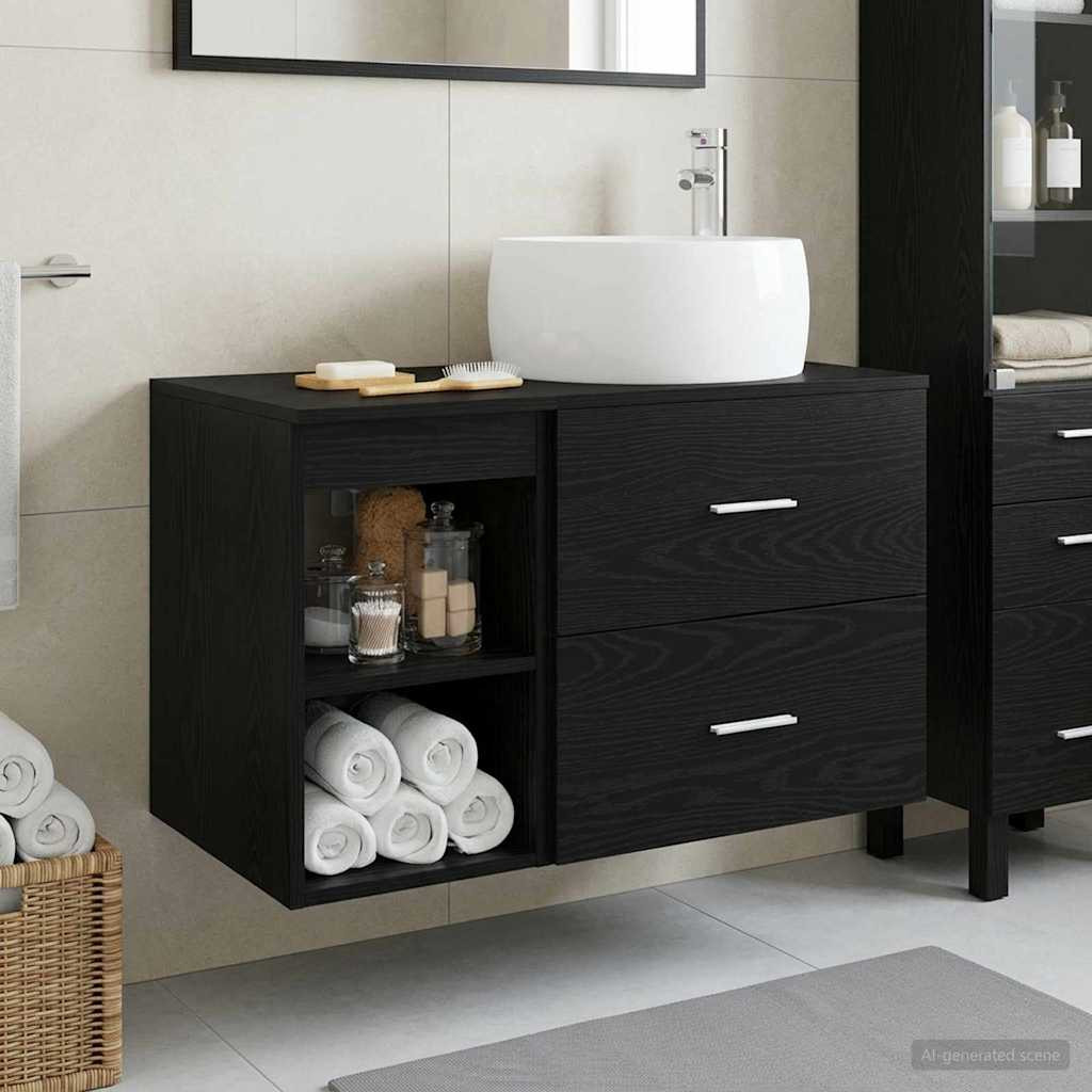 vidaXL Badezimmermöbel-Set 2 pcs Schwarze Eiche Holzwerkstoff