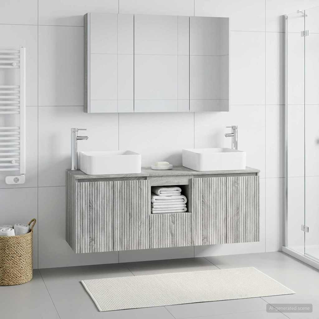 vidaXL Badezimmerschrank-Set 4 pcs Grau Sonoma Holzwerkstoff