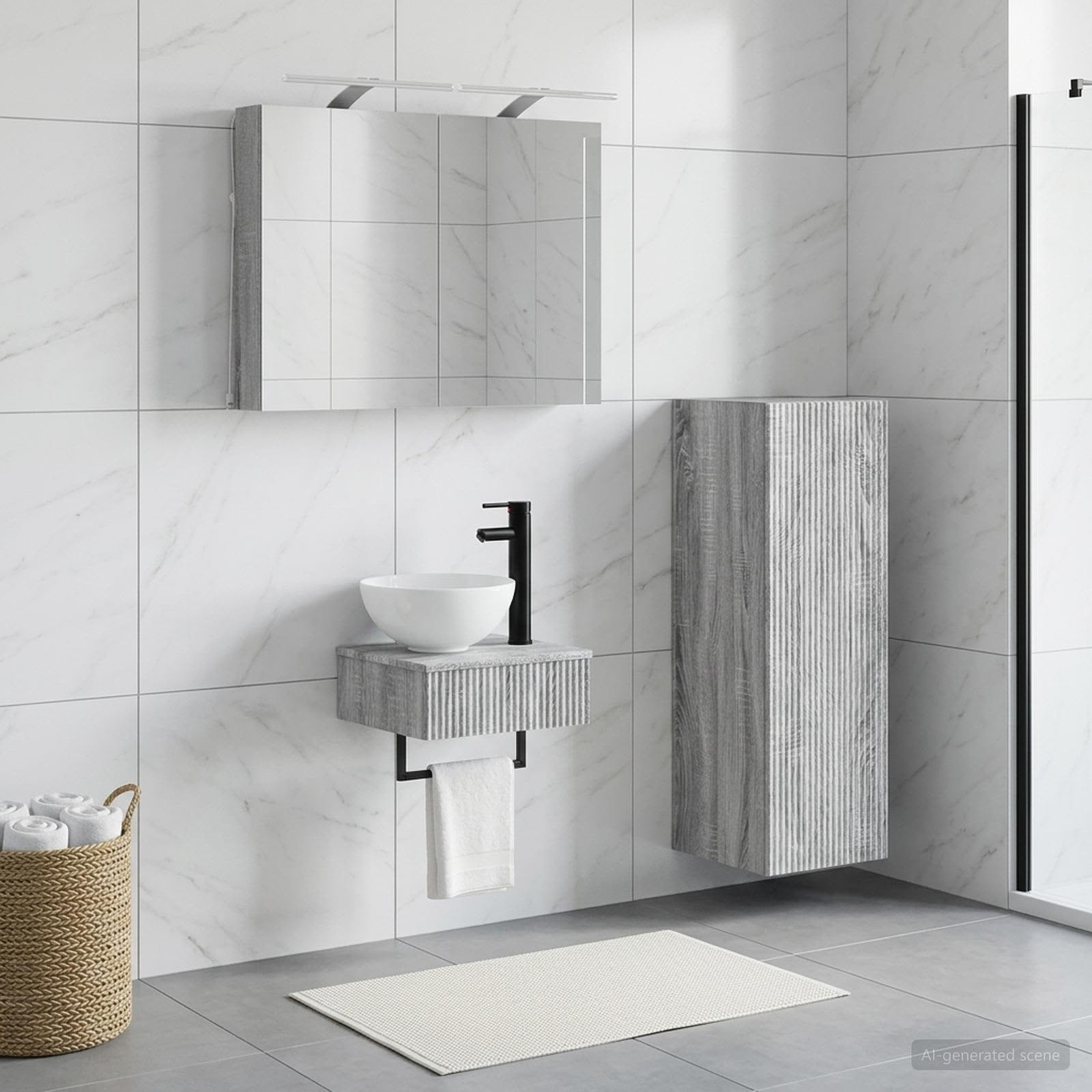 vidaXL Badezimmerschrank-Set 4 pcs Grau Sonoma 40 x 10,5 x 60,5 cm