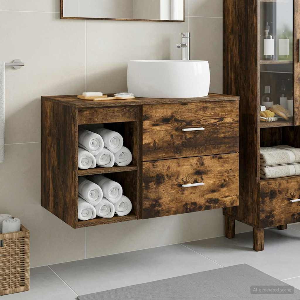 vidaXL Badezimmermöbel-Set 2 pcs Geräucherte Eiche Holzwerkstoff