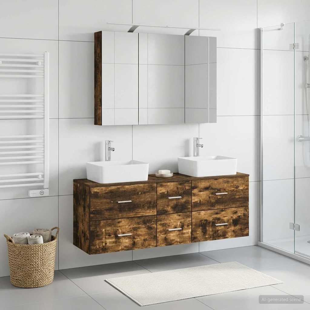 vidaXL Badezimmermöbel-Set 4 pcs Geräucherte Eiche