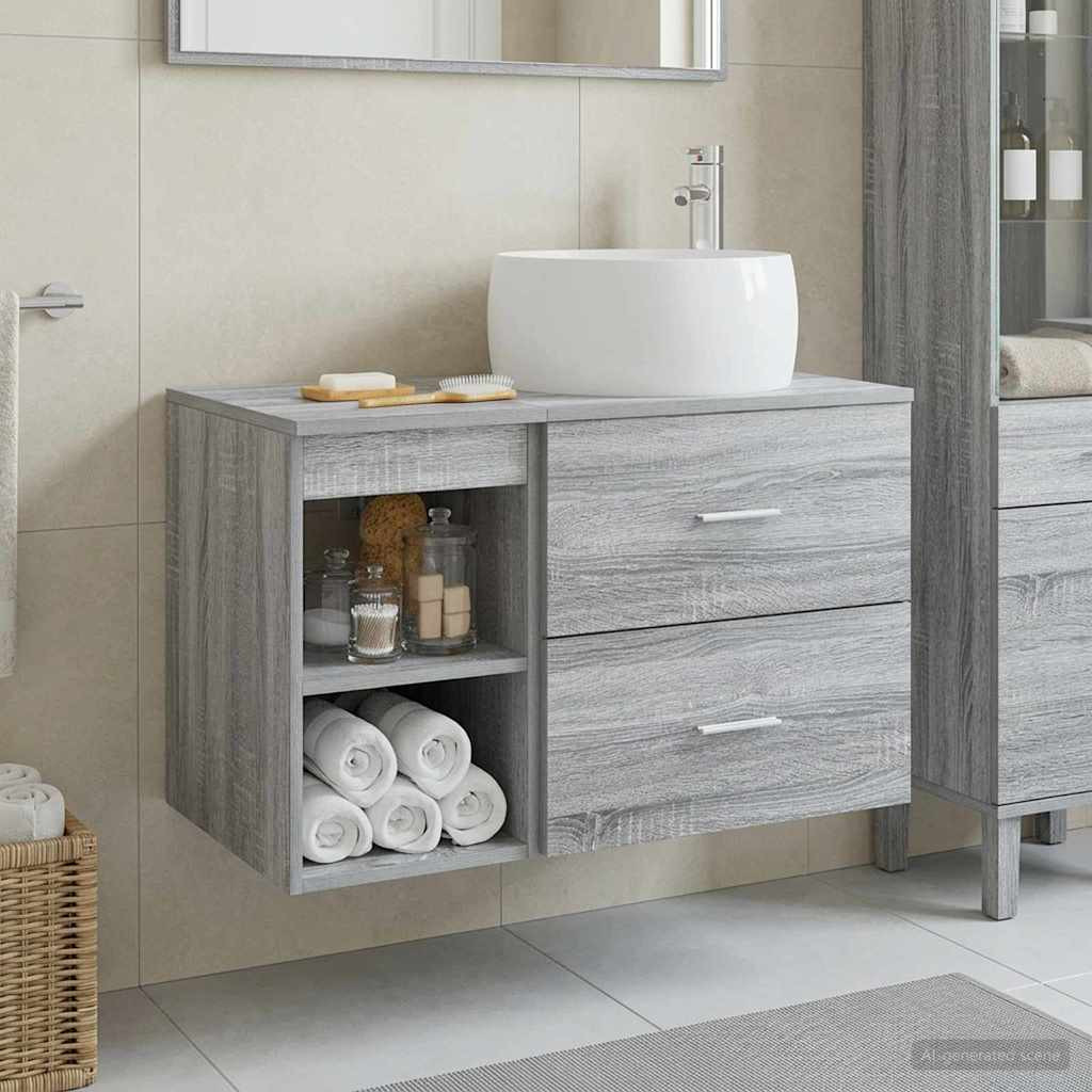 vidaXL Badezimmermöbel-Set 2 pcs Grau Sonoma Holzwerkstoff