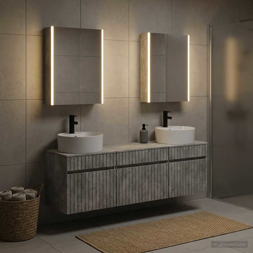 vidaXL Badezimmerschrank-Set 5 pcs Betongrau 53 x 15,5 x 70 cm