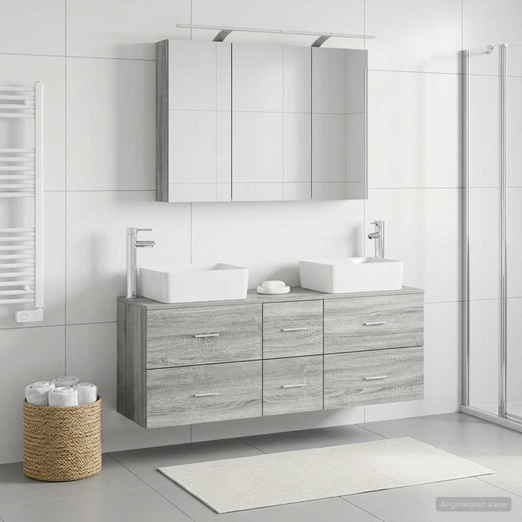 vidaXL Badezimmermöbel-Set 4 pcs Grau Sonoma Ingenieurholz und Glas