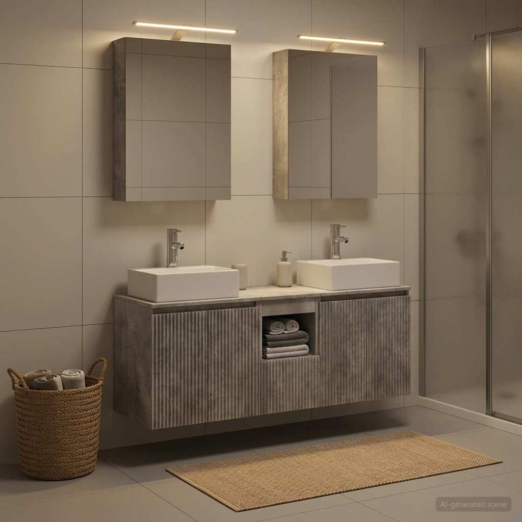 vidaXL Badezimmerschrank-Set 5 pcs Betongrau Holzwerkstoff