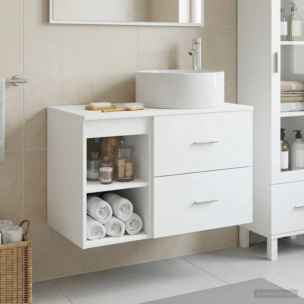 vidaXL Badezimmermöbel-Set 2 pcs Weiß Holzwerkstoff