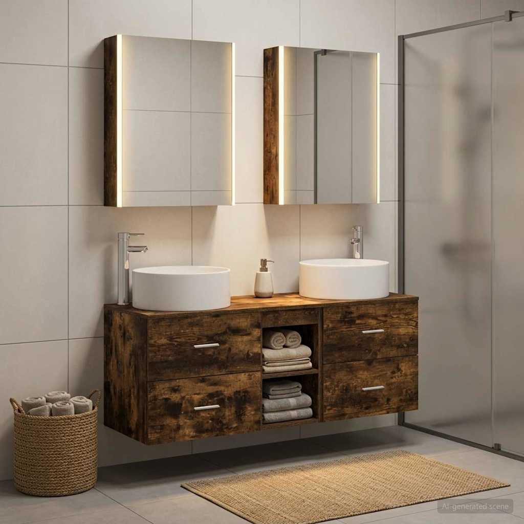 vidaXL Badezimmermöbel-Set 5 pcs Geräucherte Eiche