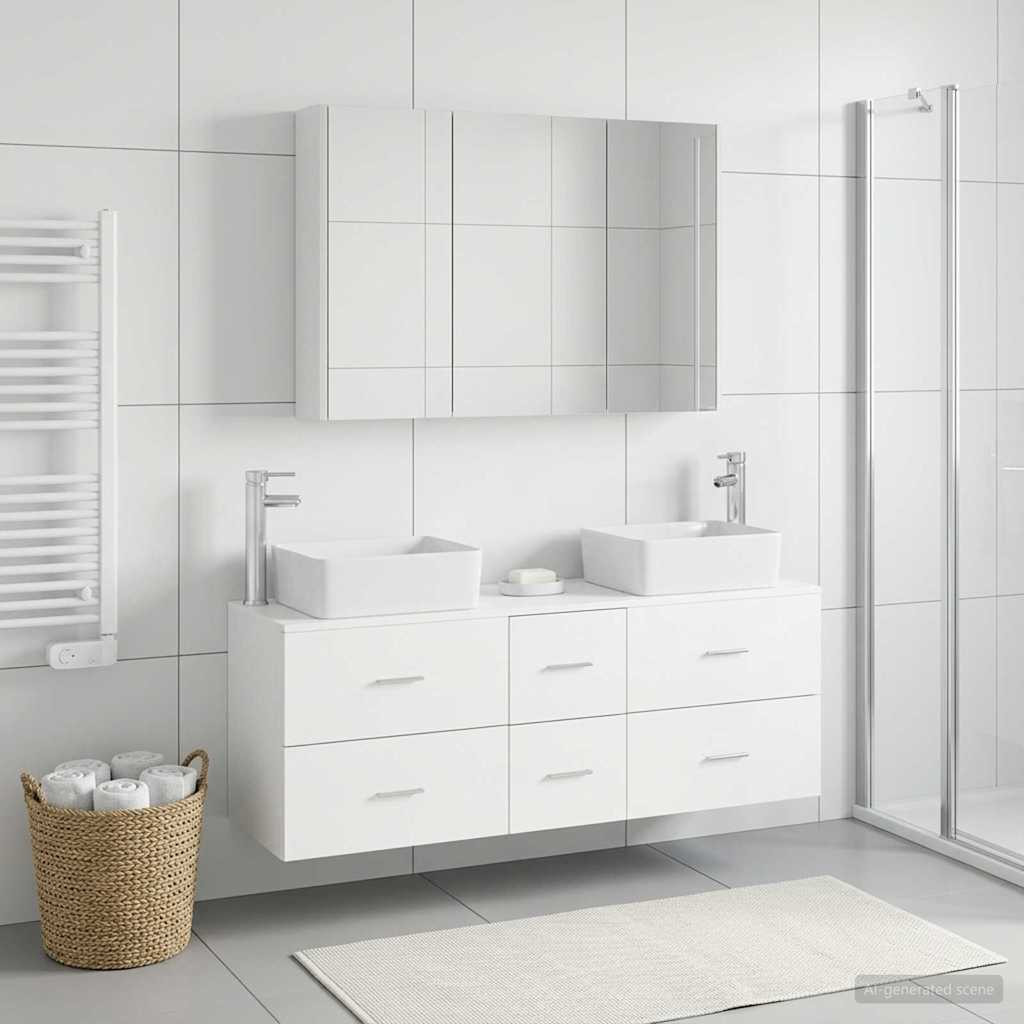 vidaXL Badezimmermöbel-Set 4 pcs Weiß Ingenieurholz und Glas