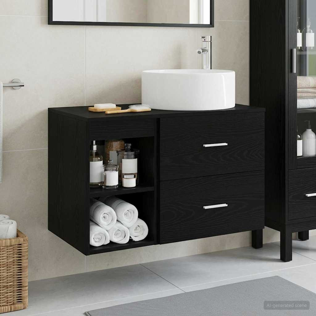 vidaXL Badezimmermöbel-Set 2 pcs Schwarze Eiche Holzwerkstoff