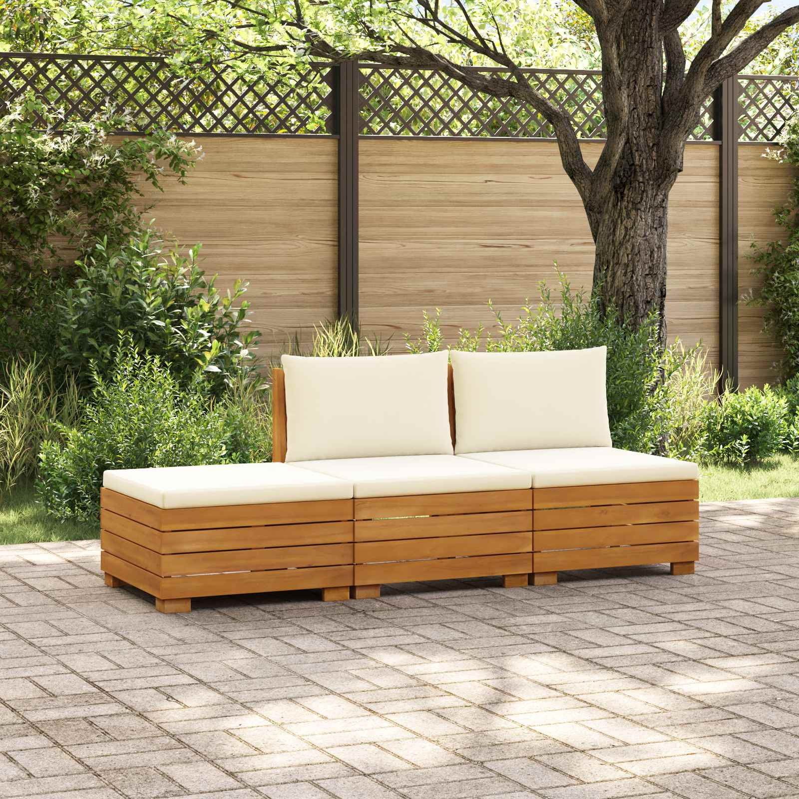 vidaXL Outdoor-Sofagarnitur mit Kissen 3 Stück Braun Massivholz Akazie