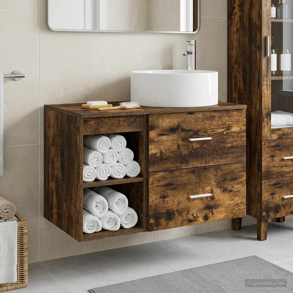 vidaXL Badezimmermöbel-Set 2 pcs Geräucherte Eiche Holzwerkstoff