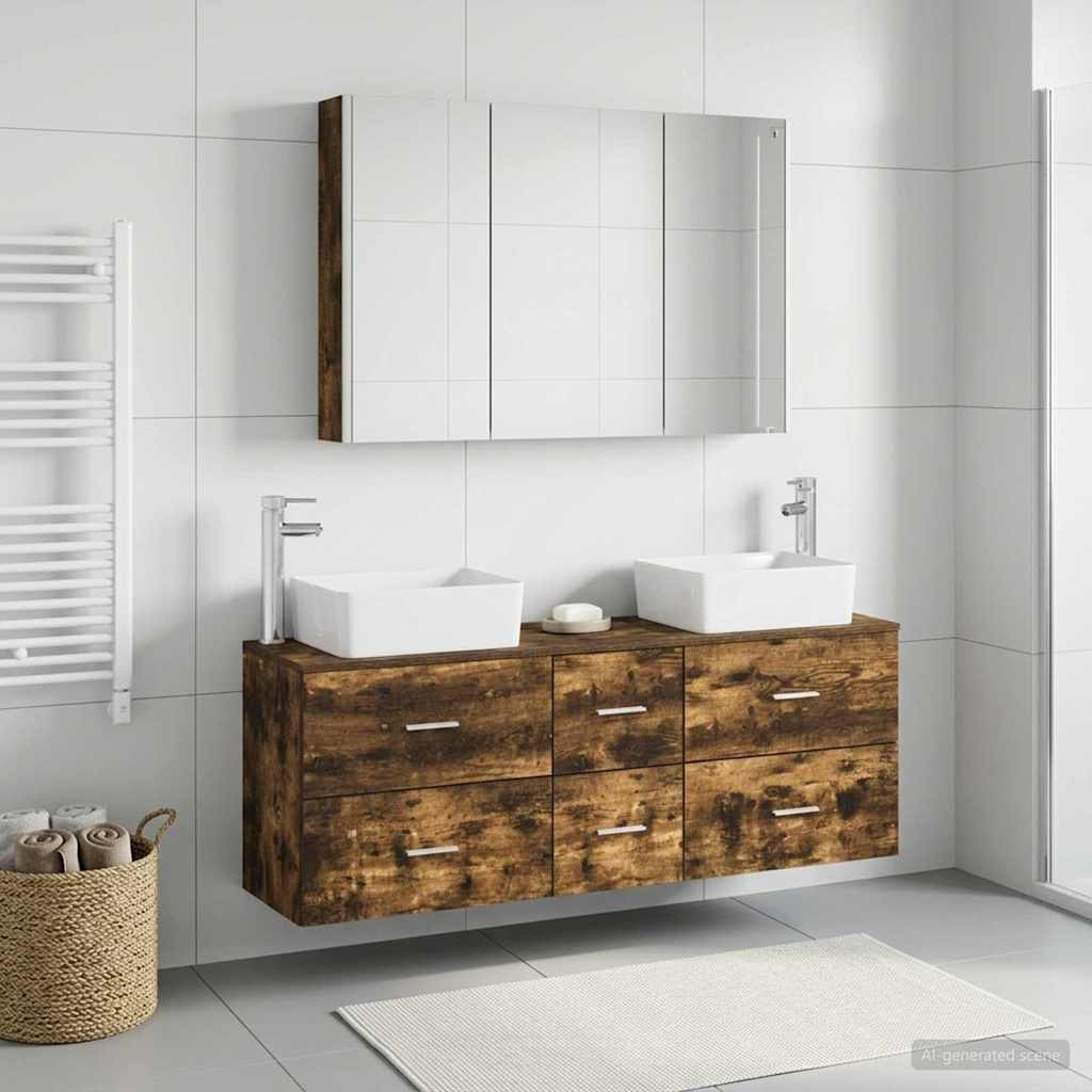 vidaXL Badezimmermöbel-Set 4 pcs Geräucherte Eiche