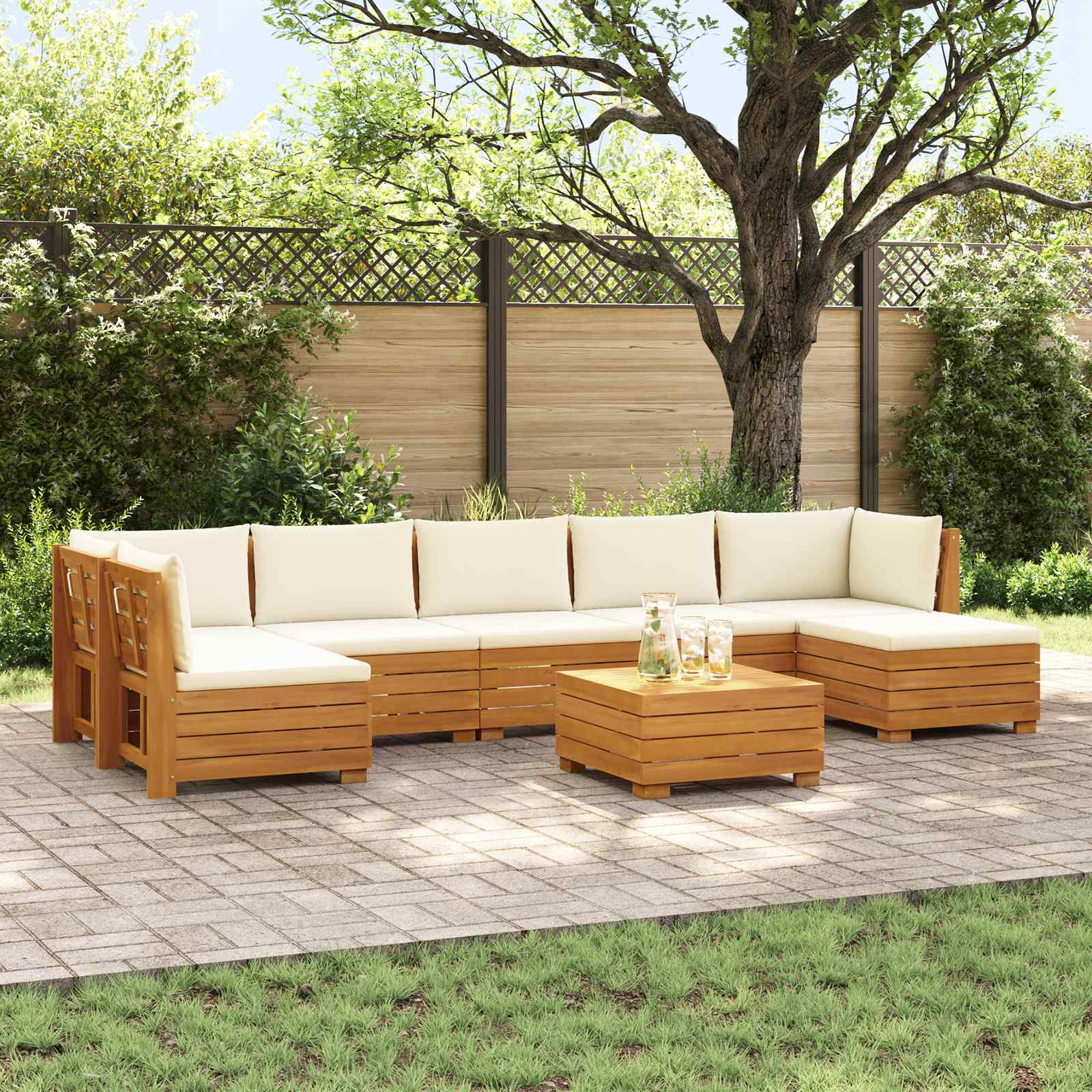 vidaXL Outdoor-Sofagarnitur mit Kissen 8 Stück Braun Massivholz Akazie