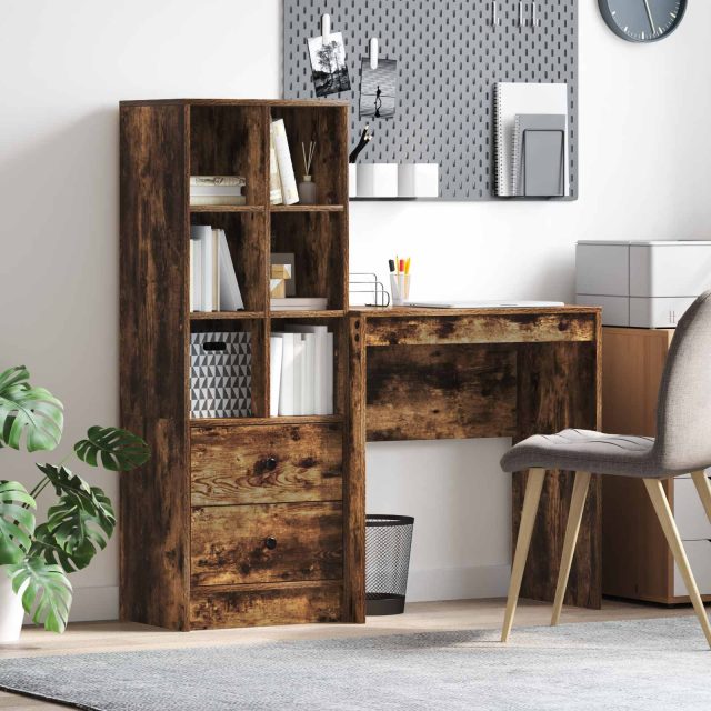 vidaXL Schreibtisch mit Schubladen mit Regal 2 pcs Geräucherte Eiche