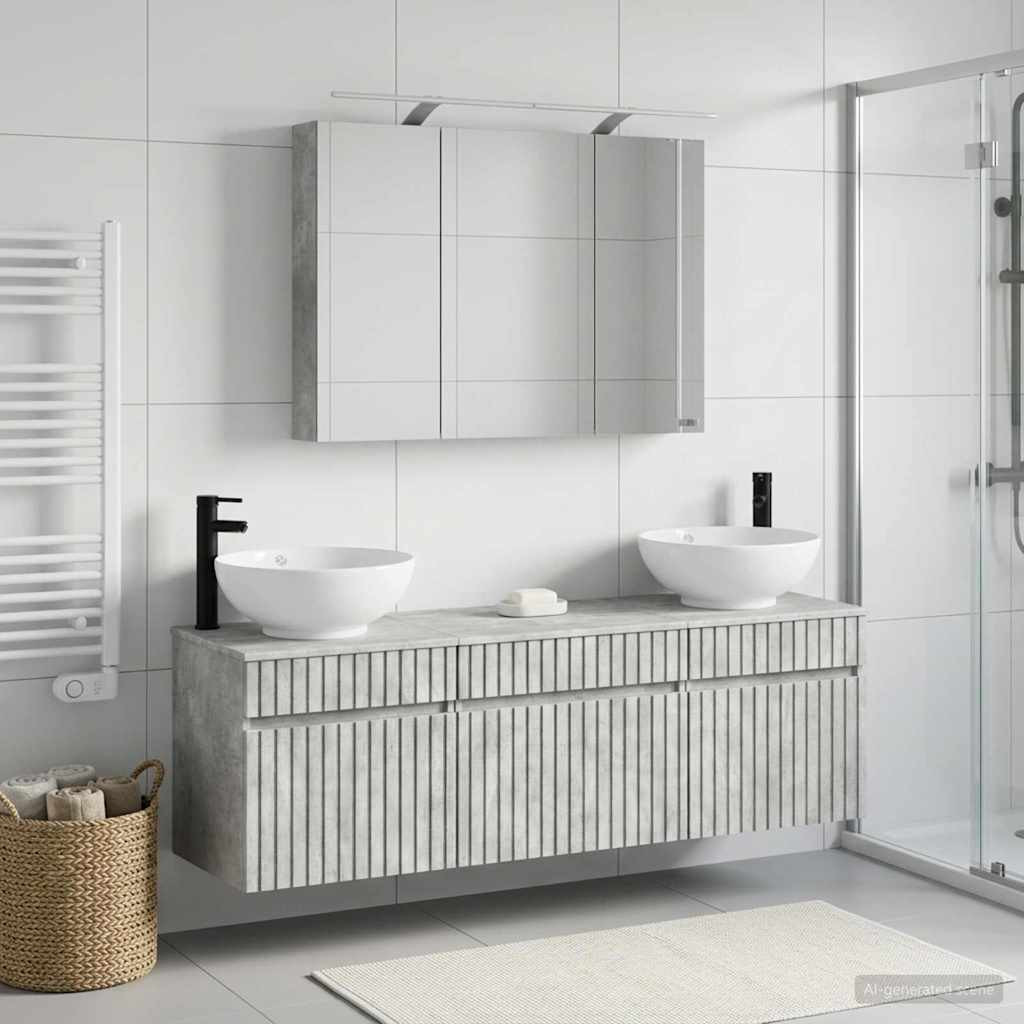 vidaXL Badezimmerschrank-Set 4 pcs Betongrau Holzwerkstoff
