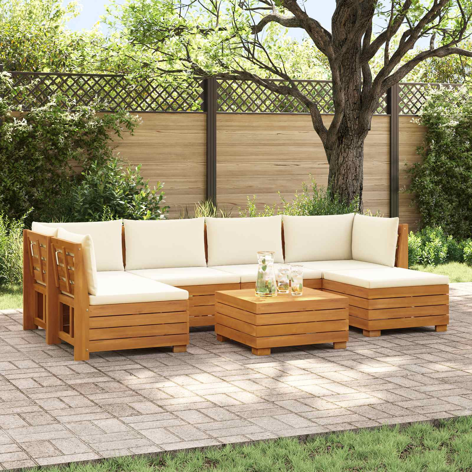 vidaXL Outdoor-Sofagarnitur mit Kissen 7 Stück Braun Massivholz Akazie
