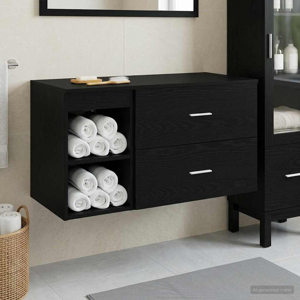 vidaXL Badezimmermöbel-Set 2 pcs Schwarze Eiche Holzwerkstoff