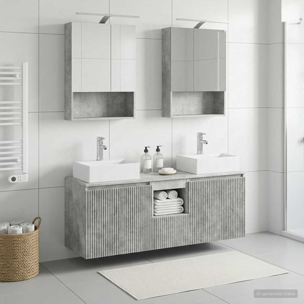 vidaXL Badezimmerschrank-Set 5 pcs Betongrau Holzwerkstoff