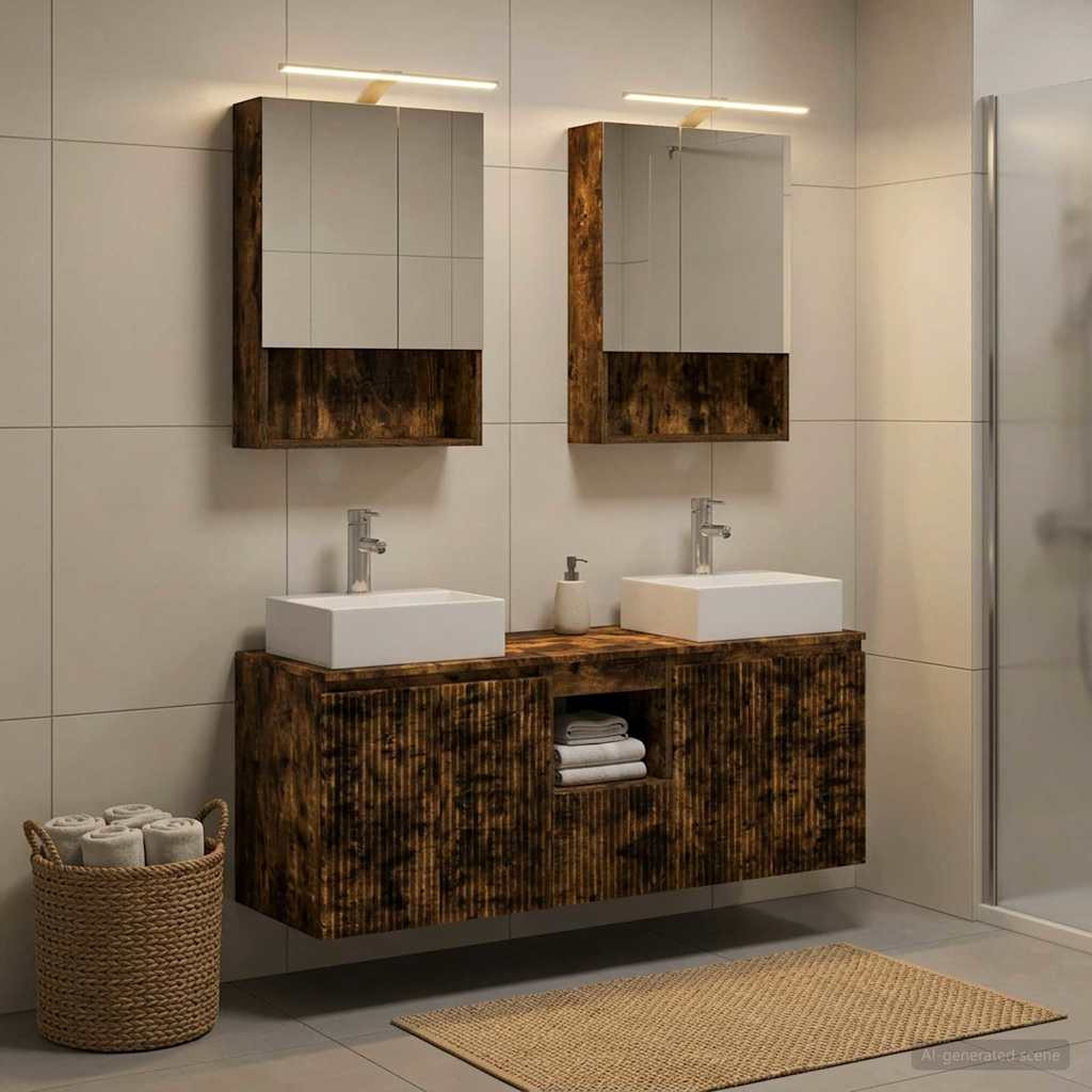vidaXL Badezimmerschrank-Set 5 pcs Geräucherte Eiche Holzwerkstoff
