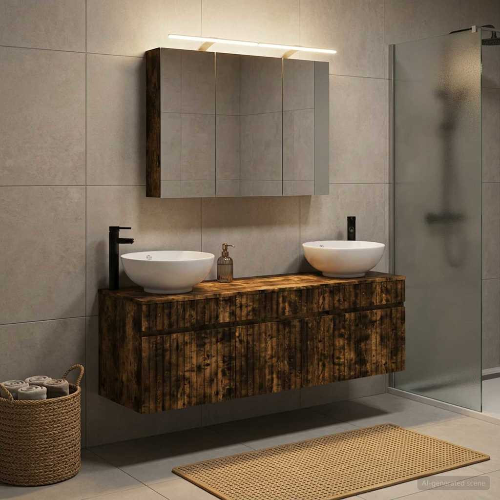 vidaXL Badezimmerschrank-Set 4 pcs Geräucherte Eiche
