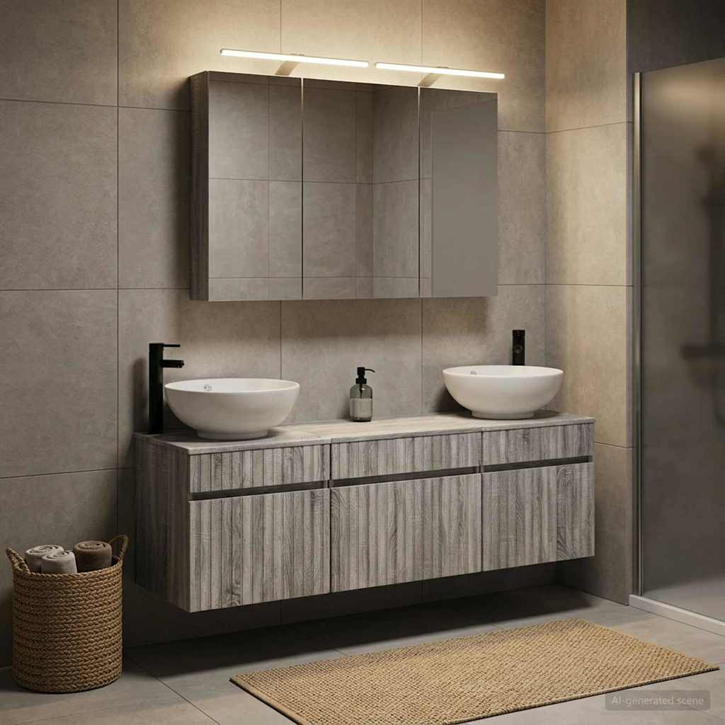 vidaXL Badezimmerschrank-Set 4 pcs Grau Sonoma 100 x 14,5 x 70 cm