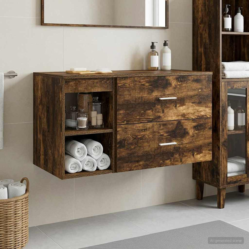vidaXL Badezimmermöbel-Set 2 pcs Geräucherte Eiche Holzwerkstoff