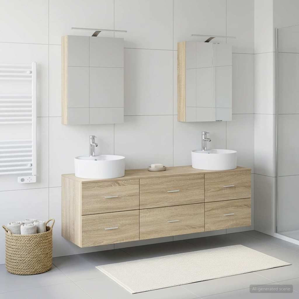 vidaXL Badezimmermöbel-Set 5 pcs Sonoma-Eiche Ingenieurholz und Glas