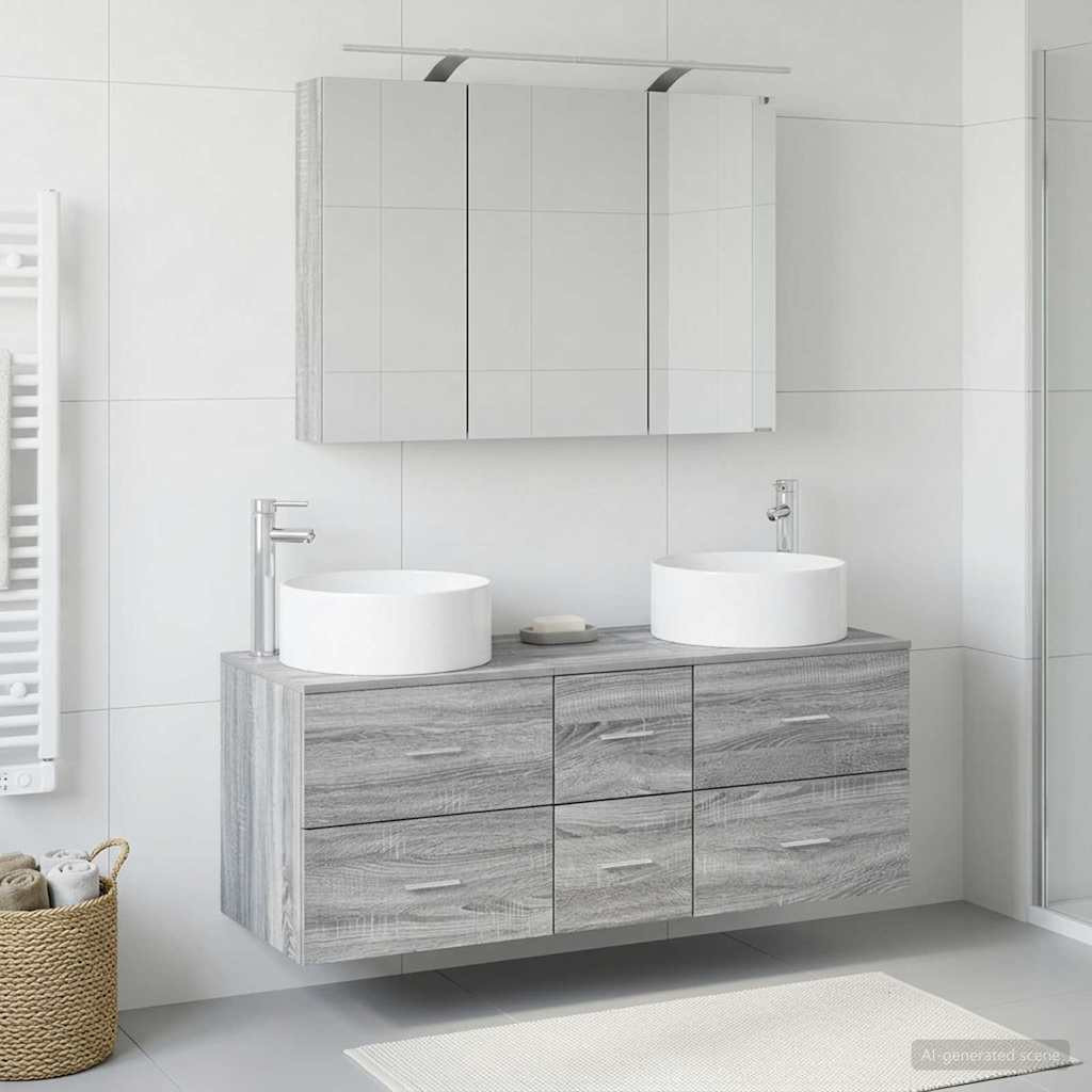vidaXL Badezimmermöbel-Set 4 pcs Grau Sonoma Ingenieurholz und Glas