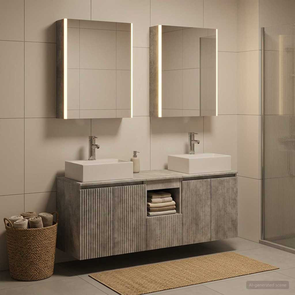 vidaXL Badezimmerschrank-Set 5 pcs Betongrau Holzwerkstoff