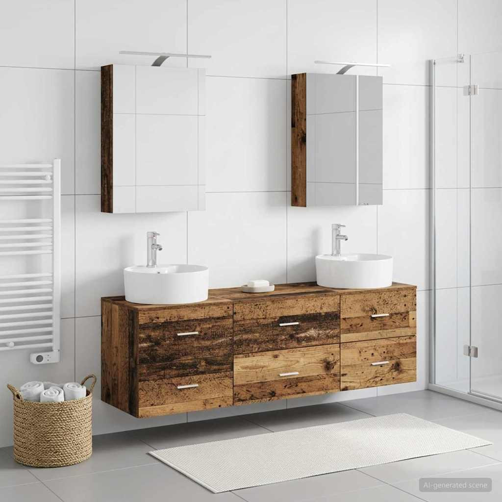 vidaXL Badezimmermöbel-Set 5 pcs Altholz Ingenieurholz und Glas