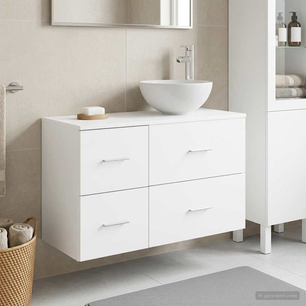 vidaXL Badezimmermöbel-Set 2 pcs Weiß Holzwerkstoff