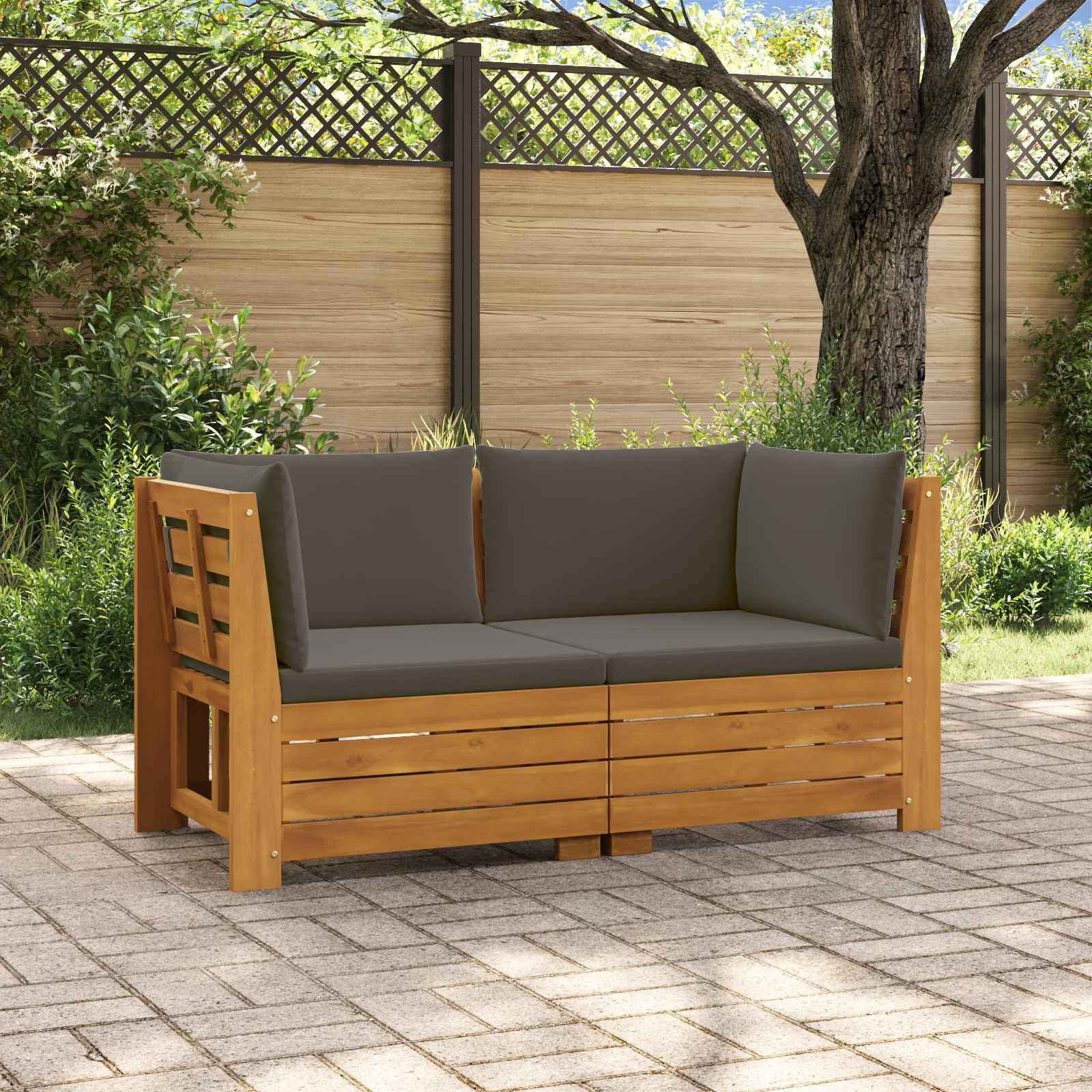 vidaXL Outdoor-Sofagarnitur mit Kissen 2 Stück Braun Massivholz Akazie