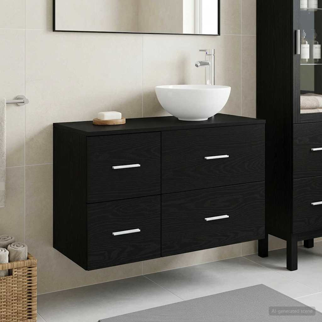 vidaXL Badezimmermöbel-Set 2 pcs Schwarze Eiche Holzwerkstoff