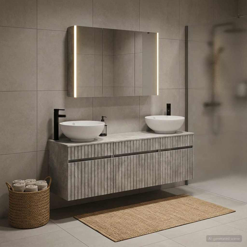 vidaXL Badezimmerschrank-Set 4 pcs Betongrau 103,5 x 15,5 x 70 cm
