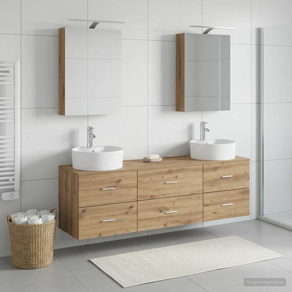 vidaXL Badezimmermöbel-Set 5 Stk. Artisan-Eiche Ingenieurholz und Glas