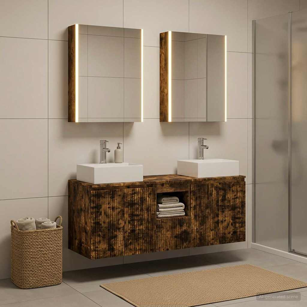 vidaXL Badezimmerschrank-Set 5 pcs Geräucherte Eiche Holzwerkstoff