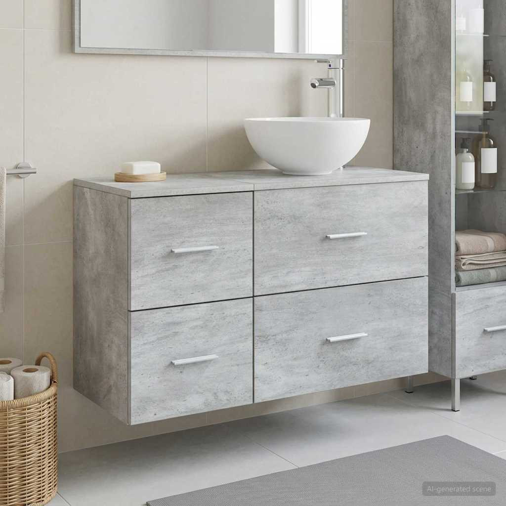vidaXL Badezimmermöbel-Set 2 pcs Betongrau Holzwerkstoff