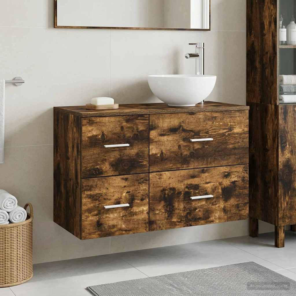 vidaXL Badezimmermöbel-Set 2 pcs Geräucherte Eiche Holzwerkstoff