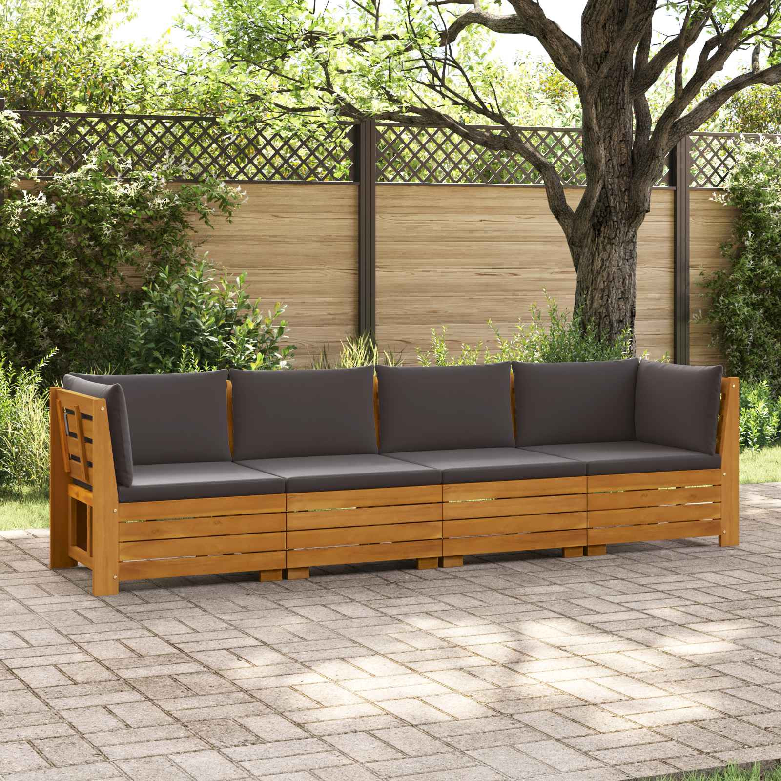 vidaXL Outdoor-Sofagarnitur mit Kissen 4 Stück Braun Massivholz Akazie