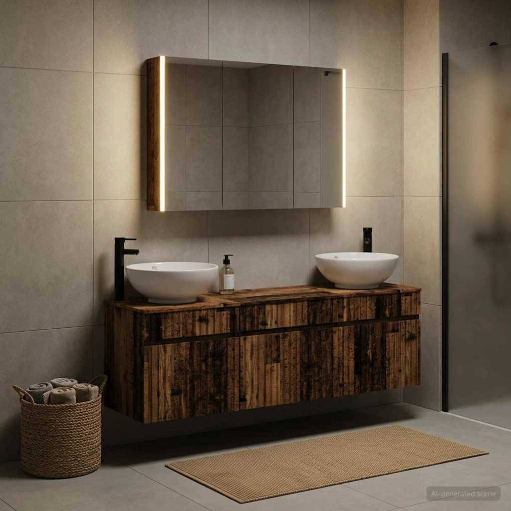 vidaXL Badezimmerschrank-Set 4 pcs Altholz 103,5 x 15,5 x 70 cm