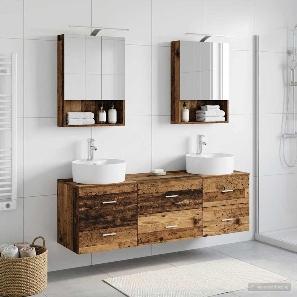 vidaXL Badezimmermöbel-Set 5 pcs Altholz Ingenieurholz und Glas