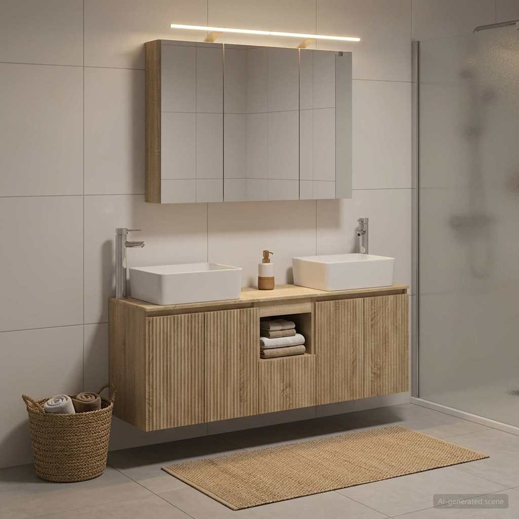 vidaXL Badezimmerschrank-Set 4 pcs Sonoma-Eiche Holzwerkstoff