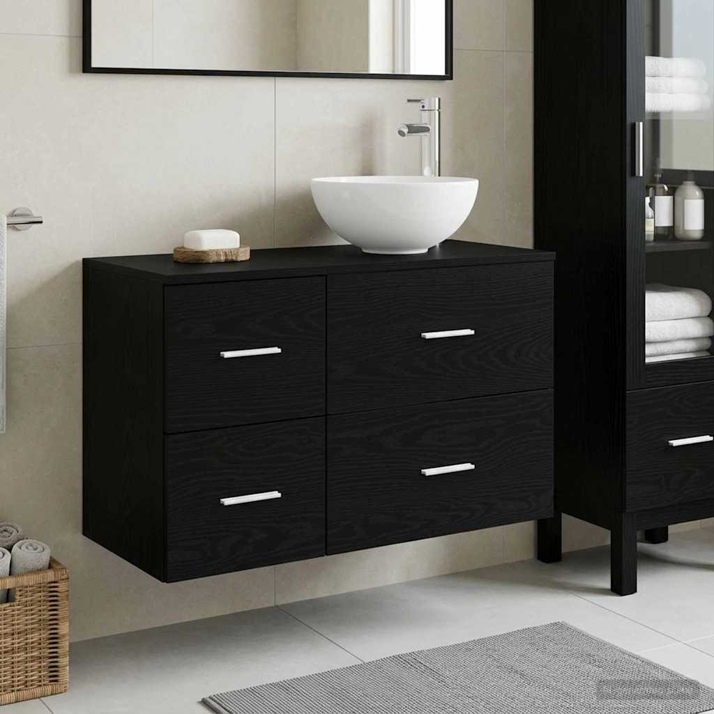vidaXL Badezimmermöbel-Set 2 pcs Schwarze Eiche Holzwerkstoff