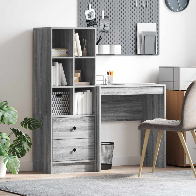 vidaXL Schreibtisch mit Schubladen mit Regal 2 pcs Graues Sonoma