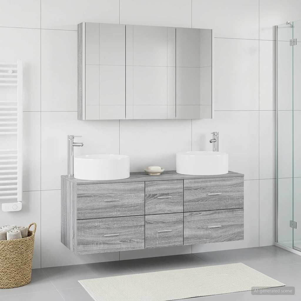 vidaXL Badezimmermöbel-Set 4 pcs Grau Sonoma Ingenieurholz und Glas