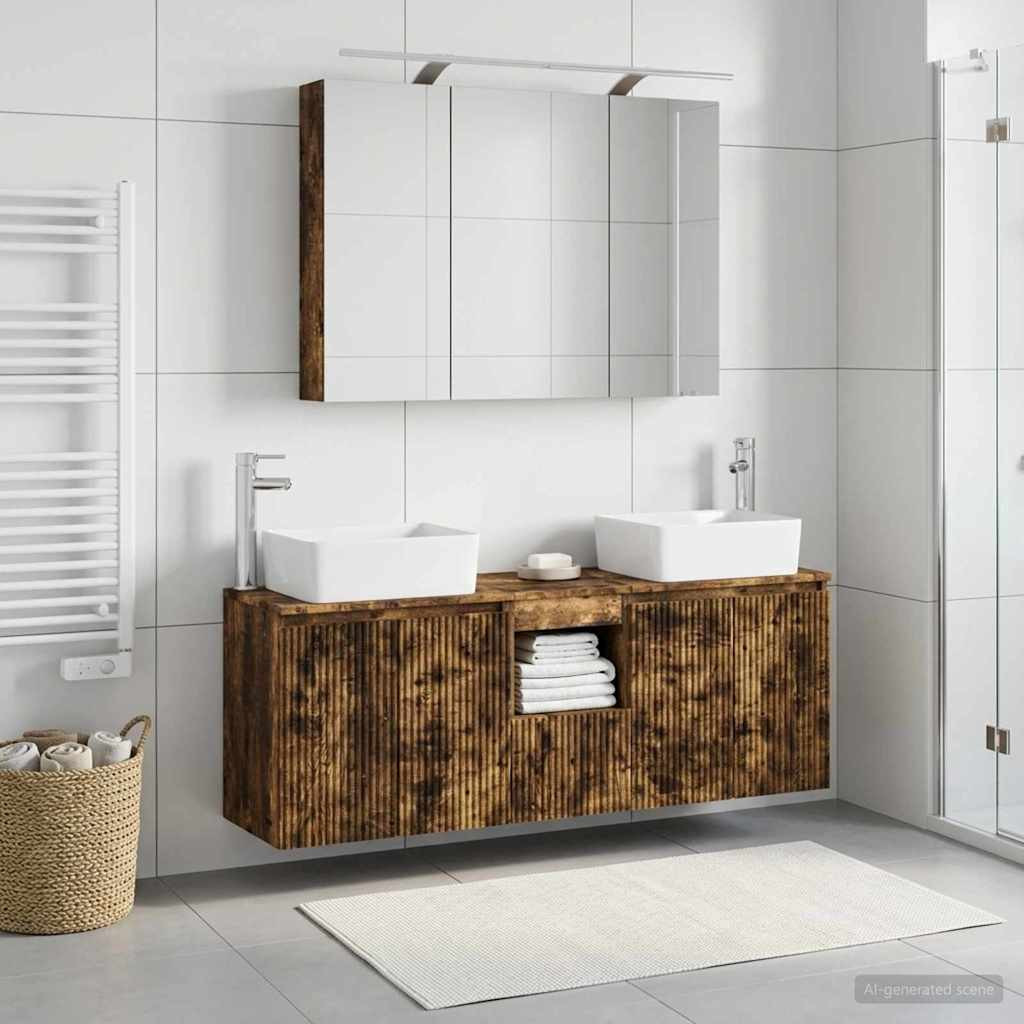 vidaXL Badezimmerschrank-Set 4 pcs Geräucherte Eiche Holzwerkstoff