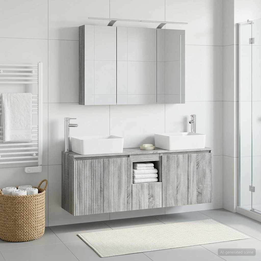 vidaXL Badezimmerschrank-Set 4 pcs Grau Sonoma Holzwerkstoff