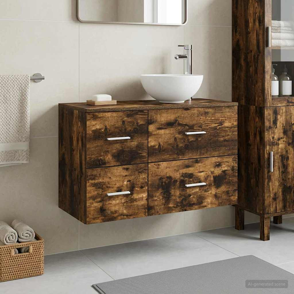 vidaXL Badezimmermöbel-Set 2 pcs Geräucherte Eiche Holzwerkstoff