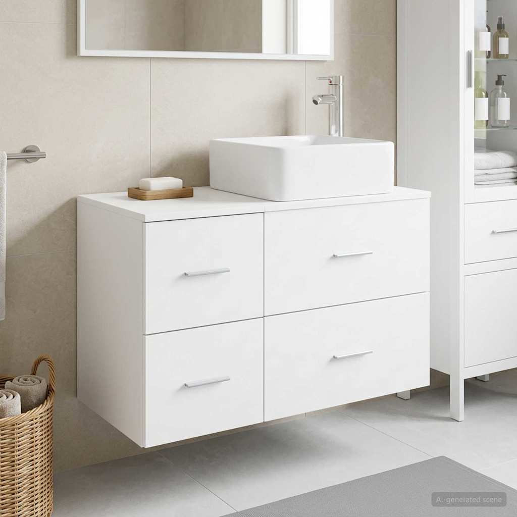 vidaXL Badezimmermöbel-Set 2 pcs Weiß Holzwerkstoff