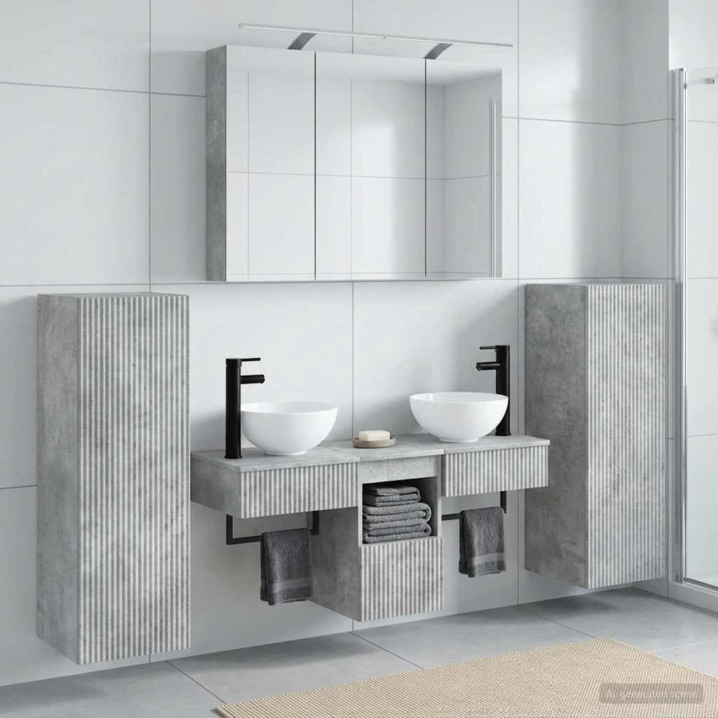 vidaXL Badezimmermöbel-Set 6 pcs Betongrau Ingenieurholz und Glas